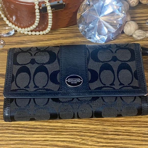 Coach Handbags - Coach Black and Brown Legacy Signature Checkbook Wallet